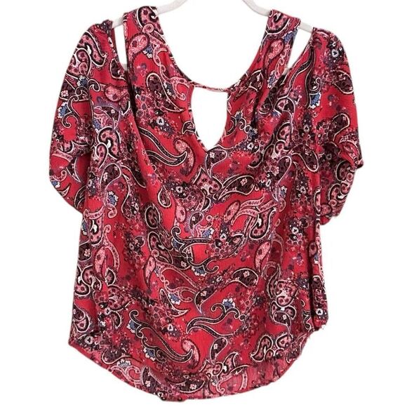 Mossimo Red Paisley Cold Shoulder Blouse Top XXL - Picture 3 of 3